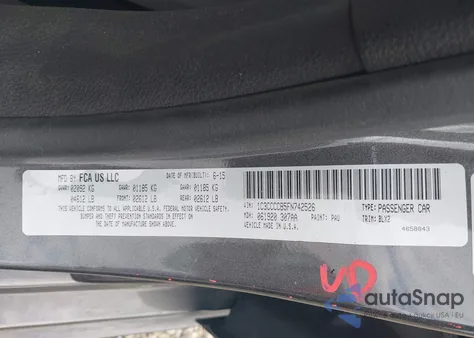 2015 Chrysler 200 C z USA, uszkodzony, nr VIN 1C3CCCCB5FN742526